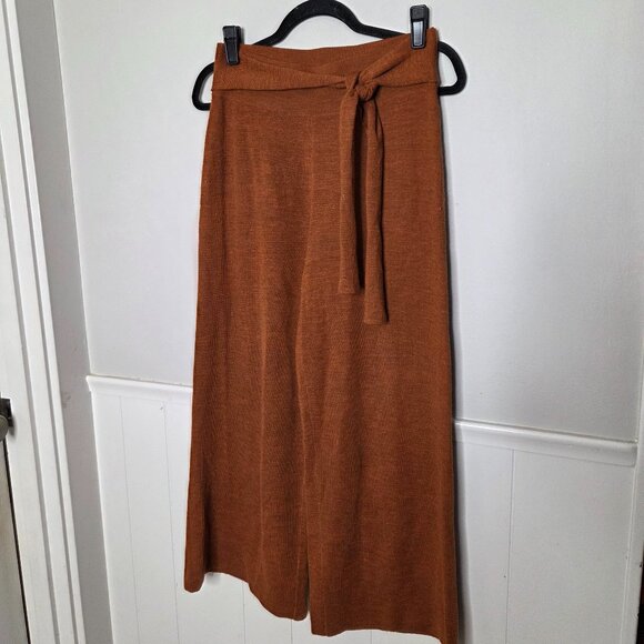 ANTHROPOLOGIE Linette Merino Wool Crop Wide Leg Brown Belted Pant - Picture 1 of 6